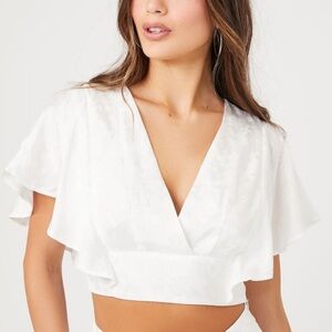 Forever21 Satin Jacquard Surplice Crop Top, EUC